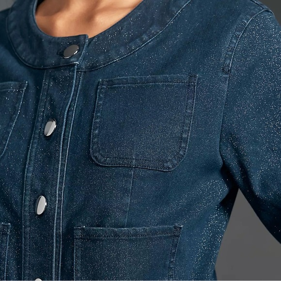 Anthropologie Maeve Cora Patch Pocket Jacket Sparkle Denim Edition - Picture 8 of 12